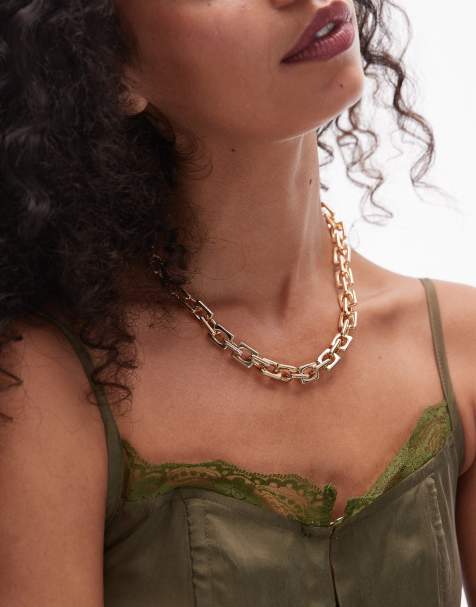 Topshop – Naomi – Goldfarbene Halskette mit rechteckigen Kettengliedern - view 1