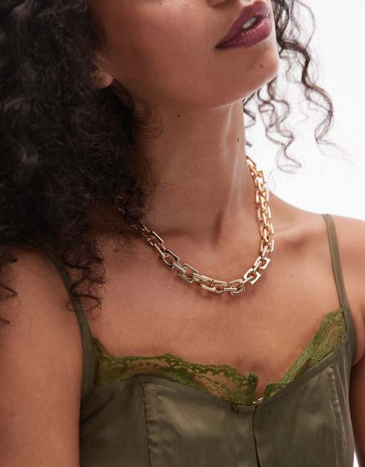 Topshop - Naomi - Ketting met rechthoekige schakels in goudkleur