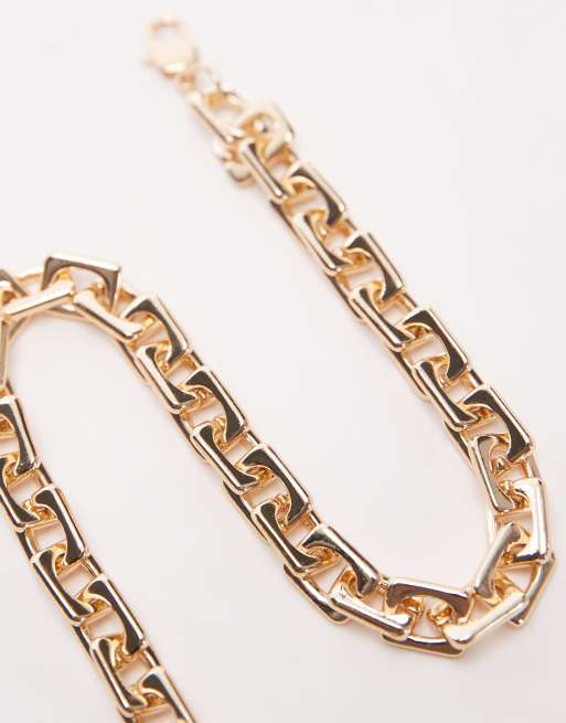 Topshop Naomi rectangular chain link necklace in gold tone | ASOS