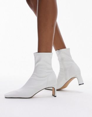 Topshop Naomi square toe mid heel sock boot in white - ASOS Price Checker