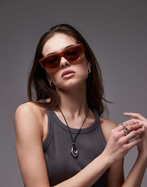 Topshop Napoli angular sunglasses in milky brown - view 1
