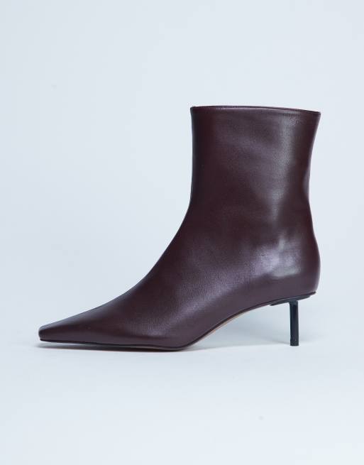 Topshop – Narla – Bordowe buty do kostki na wysokiej szpilce z naturalnej skóry premium