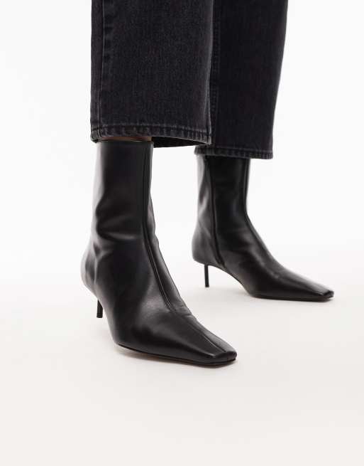 Topshop – Narla – Czarne buty do kostki na wysokiej szpilce z naturalnej skóry premium