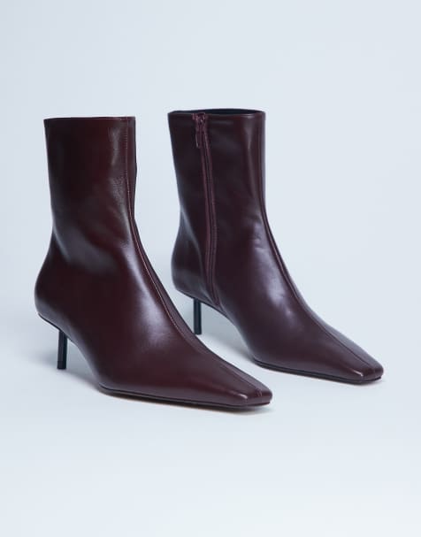 Topshop - Narla - Enkellaarzen van premium leer met hoge naaldhak in bordeauxrood - view 1