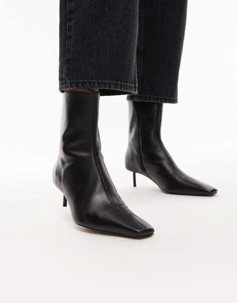 Topshop - Narla - Enkellaarzen van premium leer met hoge naaldhak in zwart - view 1