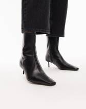 Topshop Narla premium real leather high pin heeled ankle boots in black