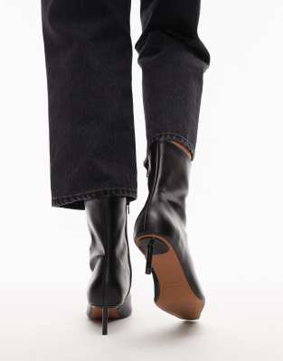 Topshop Narla Premium Real Leather High Pin Heeled Ankle Boots In Black