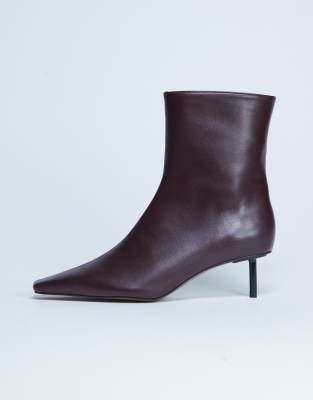  Narla premium real leather high pin heeled ankle boots in burgundy