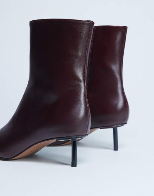 Topshop Narla premium real leather high pin heeled ankle boots in burgundy, 4 of 4