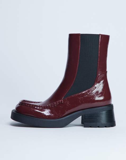 Topshop Narla square toe chelsea boots in burgundy - view 1