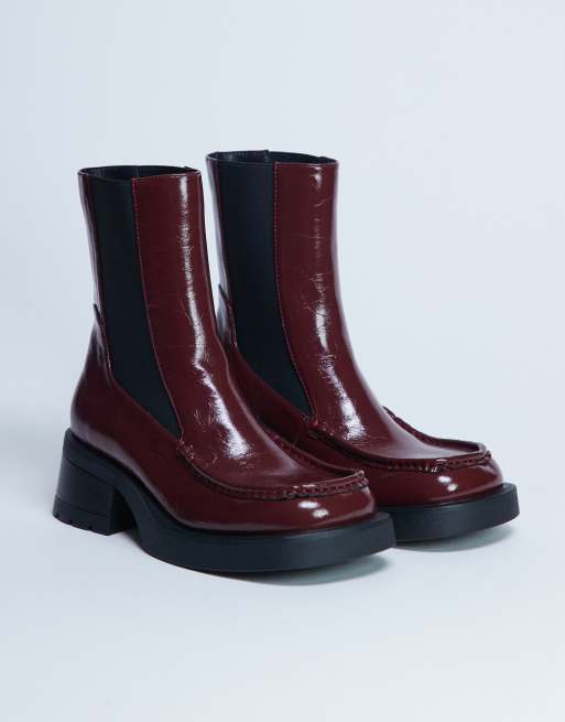 Topshop Narla square toe chelsea boots in burgundy, 4 of 4