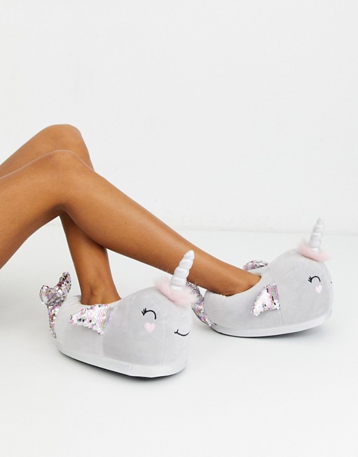 Topshop narwhal slippers in grey