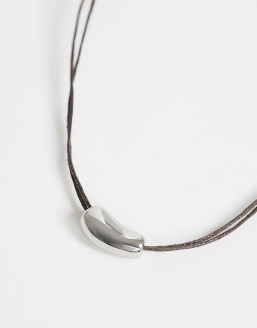 Topshop Nasha cord necklace in chocolate with silver, 4 of 4