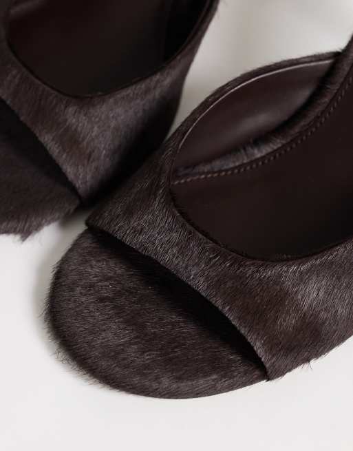 Topshop - Nasim - Chokoladebrune højhælede mules i ægte læder med hår, 4 af 4