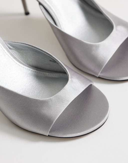 Topshop – Nasim – Grå, högklackade mules i satin, 3 av 4