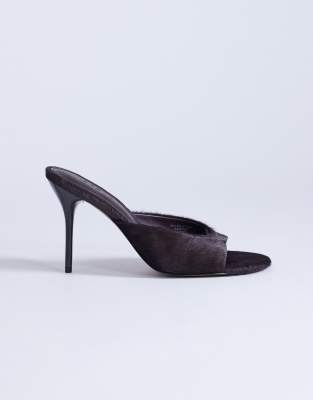 Topshop Nasim high heeled mule in chocolate hair on real leather