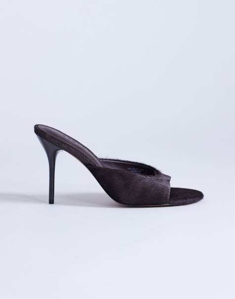 Topshop Nasim high heeled mule in chocolate hair on real leather - view 1