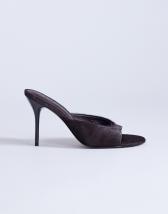 Topshop Nasim high heeled mule in chocolate hair on real leather