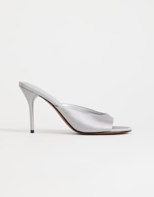 Topshop Nasim High Heeled Mules In Silver