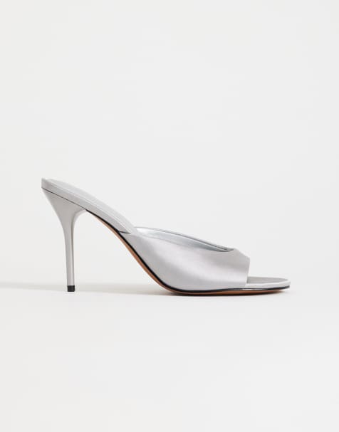 Topshop Nasim high heeled mules in grey satin - view 1