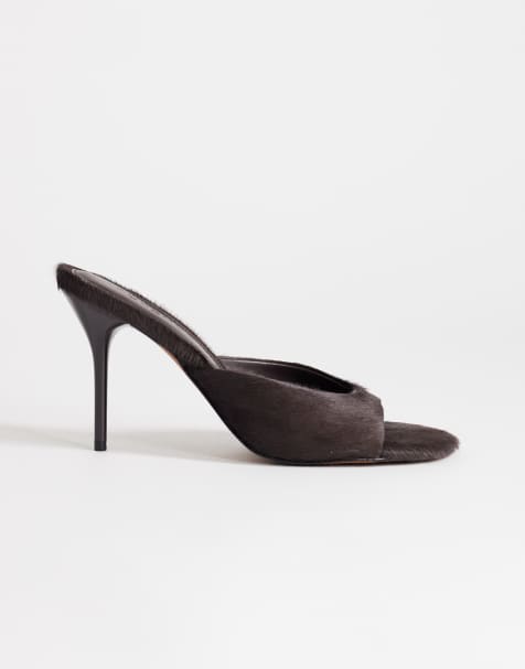 Topshop – Nasim – Mules aus Echtleder in Schokobraun mit hohem Absatz - view 1