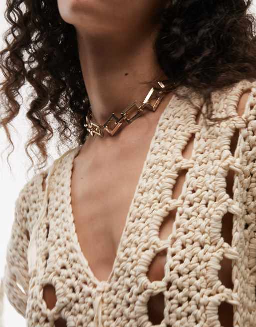 Topshop – Naszyjnik typu choker z prostokątnymi ogniwami w złotym kolorze