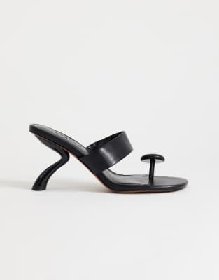 Topshop Natalie Angular Heel Flip Flops In Black