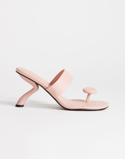 Topshop – Natalie – Różowe sandały japonki na zakrzywionym średnim obcasie - view 1