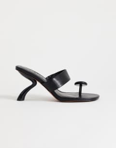 Natalie toe thong angular mid heel sandal in black