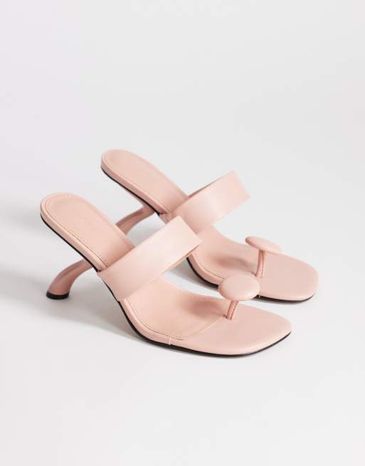 Topshop Natalie toe thong angular mid heel sandal in pink, 2 of 4
