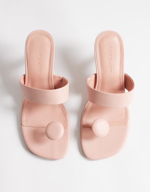 Topshop Natalie toe thong angular mid heel sandal in pink, 3 of 4