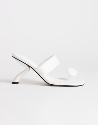 Topshop Natalie toe thong angular mid heel sandal in white