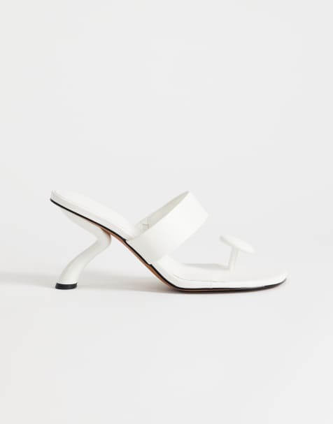Topshop Natalie toe thong angular mid heel sandals in white - view 1