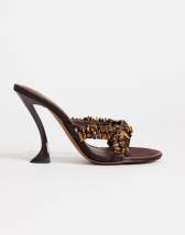 Topshop Natasha embellished mule high heeled sandal in chocolate satin 