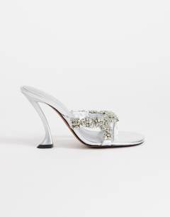 Natasha embellished mule high heeled sandal in silver