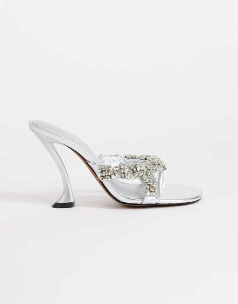 Topshop - Natasha - Muiltjes met hoge hak en versiering in zilver - view 1