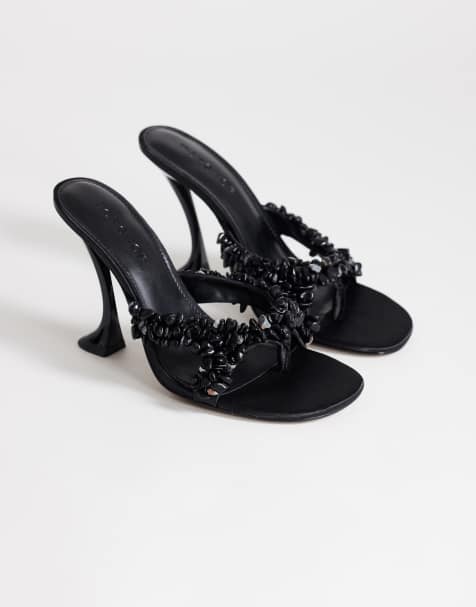 Topshop Natasha pyntet mule-sandal med høj hæl i sort - view 1