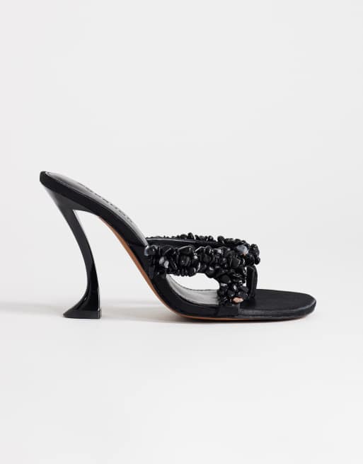 Topshop Natasha pyntet mule-sandal med høj hæl i sort, 2 af 4