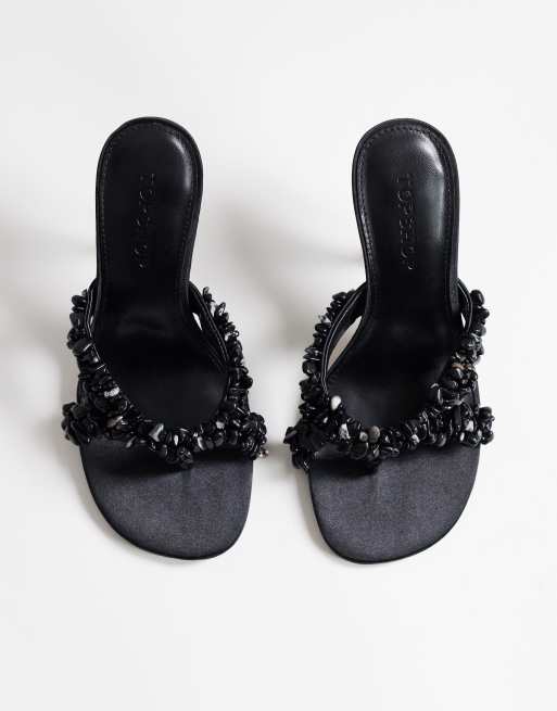 Topshop Natasha pyntet mule-sandal med høj hæl i sort, 3 af 4