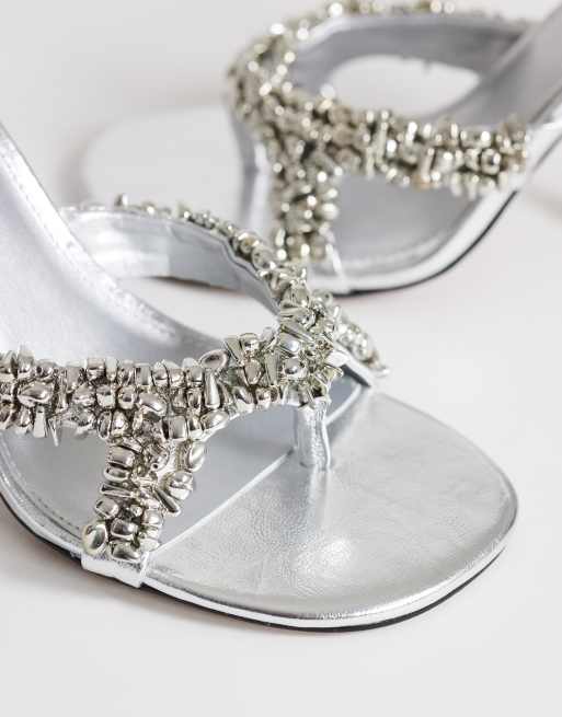 Topshop – Natasha – Verzierte Mules in Silber mit hohem Absatz, 3 von 4