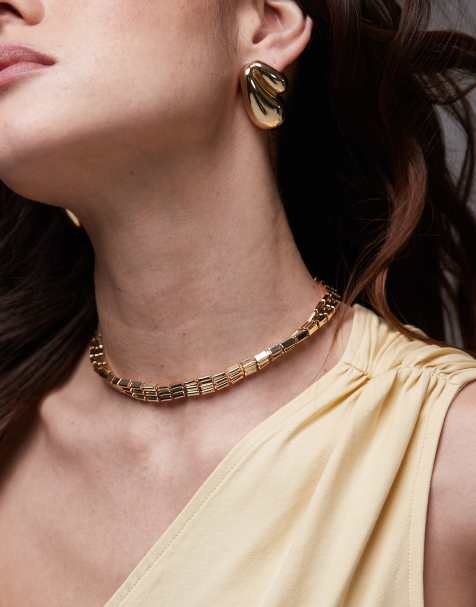 Topshop – Nate – Halskette mit dreireihigen Blockgliedern in Goldoptik - view 1