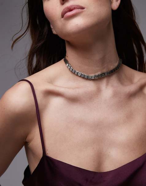 Topshop – Nate – Silverfärgat halsband med trippla blocklänkar - view 1