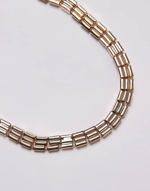 Topshop Nate triple block necklace in gold tone
