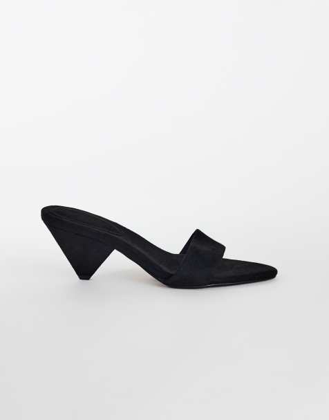 Topshop Nathan cone heel mule in black faux suede - view 1