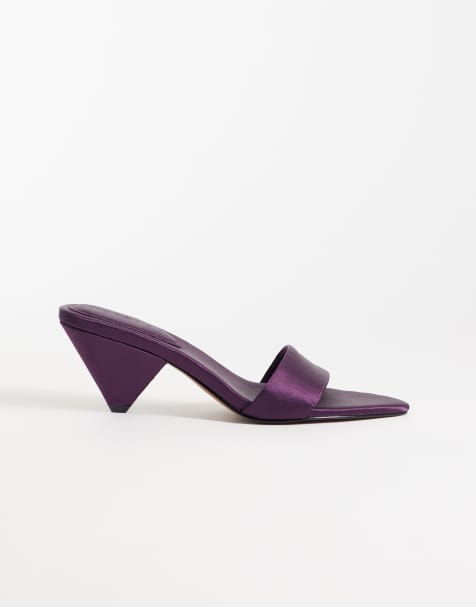 Topshop Nathan cone heel mule in purple satin - view 1