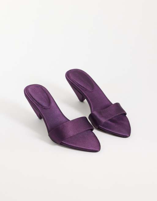Topshop Nathan cone heel mule in purple satin, 2 of 4