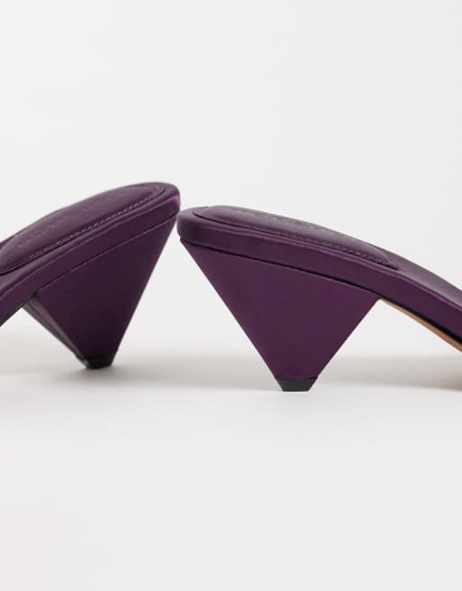 Topshop Nathan cone heel mule in purple satin, 3 of 4