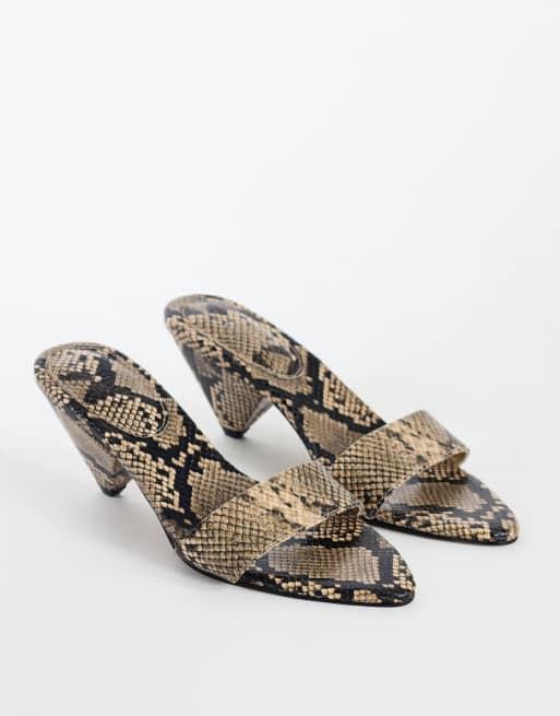 Topshop Nathan cone heel mule in snake print, 2 of 4