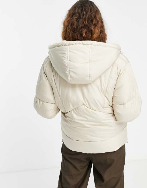 Topshop – Naturvit, halvlång pufferjacka med teddyfoder och huva, 4 av 4