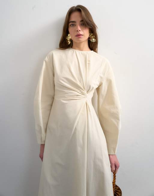 Topshop – Naturvit midiklänning med knutdetalj och asymmetrisk fåll, 2 av 4